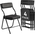 4 Pack Padded Folding Chairs with Cushion, Foldable Dining Chair Set Portable Indoor Outdoor Stackable Folding Chairs with Steel Frame for Home Office Events Wedding Party Black