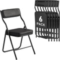 6 Pack Padded Folding Chairs with Cushion, Foldable Dining Chair Set Portable Indoor Outdoor Stackable Folding Chairs with Steel Frame for Home Office Events Wedding Party Black