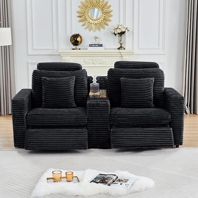 ORRD Modern Armless Power Recliner Sofa Seat for Modular Sectional Couch for Living Room-Black
