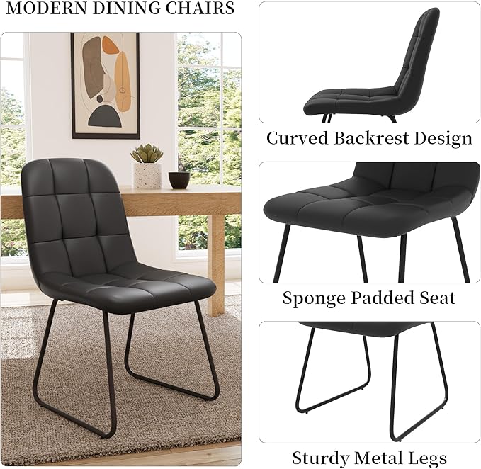 45.3 Inch Round Dining Table Set for 4, Mid Century Modern MDF Coffee Set for Dining Room Kitchen Apartment (Dark Walnut Table + 4 U-Shaped Black Chairs)