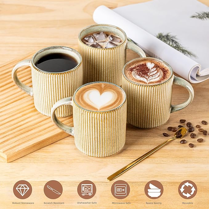GBHOME 12oz Stoneware Coffee Mugs, Ceramic Coffee Cups with Handle for Man,Woman,Dad,Mom, Modern Coffee Mugs Set of 6 for Latte/Cappuccino/Cocoa/Tea/Cocoa/Milk. Dishwasher&Microwave Safe, Desert Sage