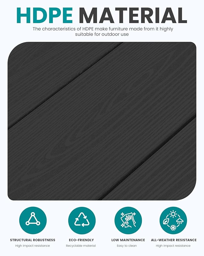 SERWALL HDPE Outdoor Furniture Set, 4 Piece Outdoor Sofa Set, Black Frame with Khaki Cushions