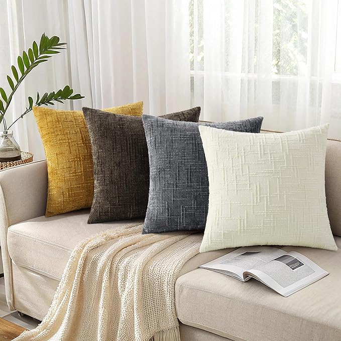 decorUhome Dark Grey Chenille Throw Pillow Covers 24x24 Set of 2 Thick Textured Slubby Couch Pillow Covers Farmhouse Accent Modern Neutral Decorative Pillow Cases for Bed Sofa Living Room