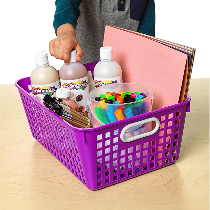 Really Good Stuff Large Plastic Book Baskets, 13.25" by 10" by 5.5" - 12 Pack, Purple, Classroom Library Organizer, Toy Storage, Multi-Purpose Organizer Basket