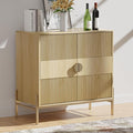Fluted Sideboard Buffet Cabinet, Modern Credenza with Metal Gold Legs, Wood Accent Sideboard with Storage for Living Room, Dining Room, Kitchen, Entryway(Oak)