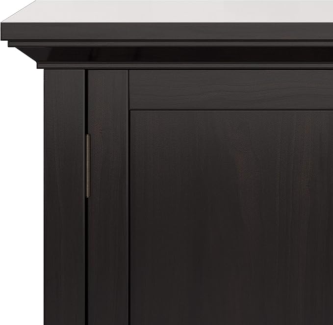 SIMPLIHOME Redmond SOLID WOOD 32 inch Wide Transitional Low Storage Cabinet in Hickory Brown for the Living Room, Entryway and Family Room