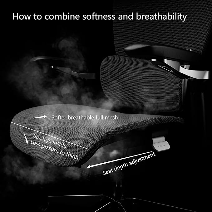 Ergonomic Office Chair, Mesh Home Office Desk Chair with Adjustable Lumbar Support, Computer Chair with Headrest, 5D Armrest,90-130°Tilt, 300lbs BIFMA Certified, Model Zen (Grey)