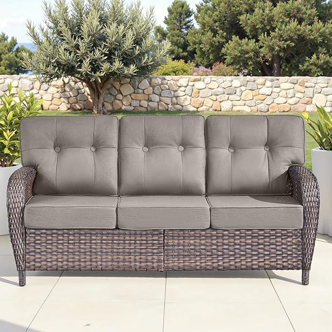 9-Piece Rotating Balcony Chair Set with 31-inch T-Shaped Wide backrest - Rattan Outdoor Rotating Balcony Chairs, Wide backrest Comfortable Outdoor Sliding Chair - Brown | Grey