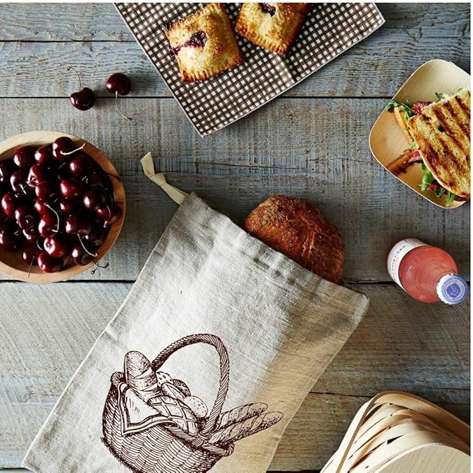 Linen Bread Bag – Reusable Linen Bags for Homemade Bread & Sourdough | Cloth Bags for Sourdough, Artisan Loaves, & Pastries | Unbleached Natural Fabric with Drawstring Closure, 3-Pack, 11 x 15"