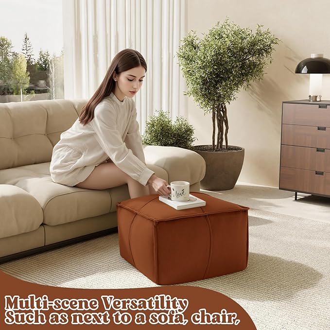 MeMoreCool Stuffed Round Pouf Ottoman Foot Rest, Floor Pouf Foot Stool with Soft Foam Chunk Filling, Small Round Ottoman Footstool Circle Footrest for Living Room
