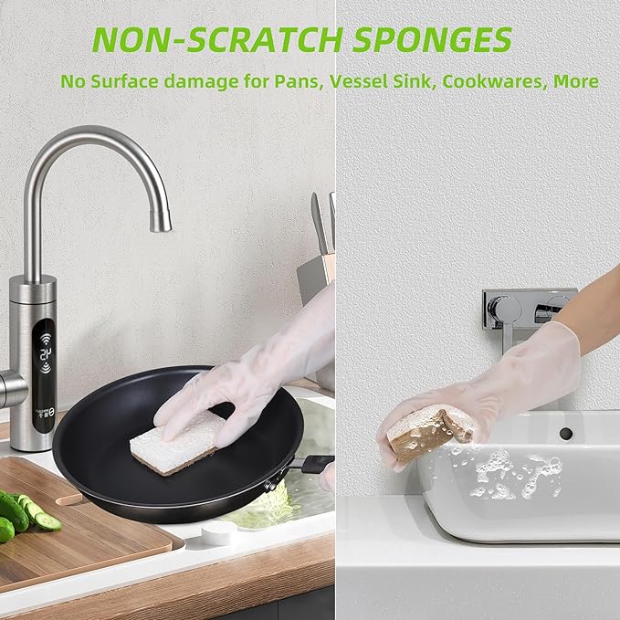 Natural Sponges for Dishes 12 Pack - Keep Soap Biodegradable Kitchen Sponge Compostable Coconut Scrubber - Eco Friendly Cleaning Sponges