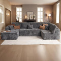 Oversized U Shaped Boneless Sectional Cloud Couch, 133.1'' Modular Sofa with Chaise, Deep Seat Plush Corduroy Couches for Living Room, No Assembly Required,Plush Corduroy,Gray