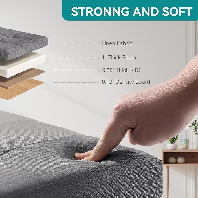 BRIAN & DANY Ottoman with Storage, Small Storage Ottoman for Dorm, Linen Folding Ottoman Foot Stool with Legs for Living Room and Bedroom, 15"x15"x15" - Gray