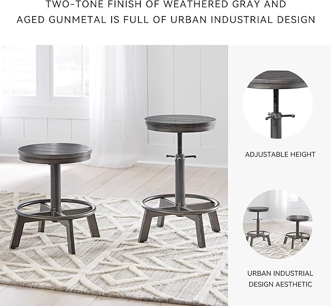 Signature Design by Ashley Torjin Industrial Counter Height Stool, 2 Count, Gray