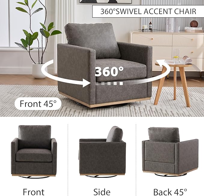 Chifee & Vingol 30.7" W Swivel Accent Chairs PU Leather Swivel Reading Chair for Living Room Mid Century Modern Chair,Gray