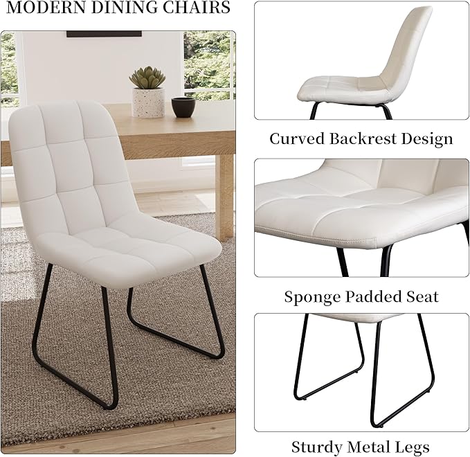 45.3 Inch Round Dining Table Set for 4, Mid Century Modern Small Coffee Set for Dining Room Kitchen Apartment (Dark Walnut Table + 4 U-Shaped White Chairs)