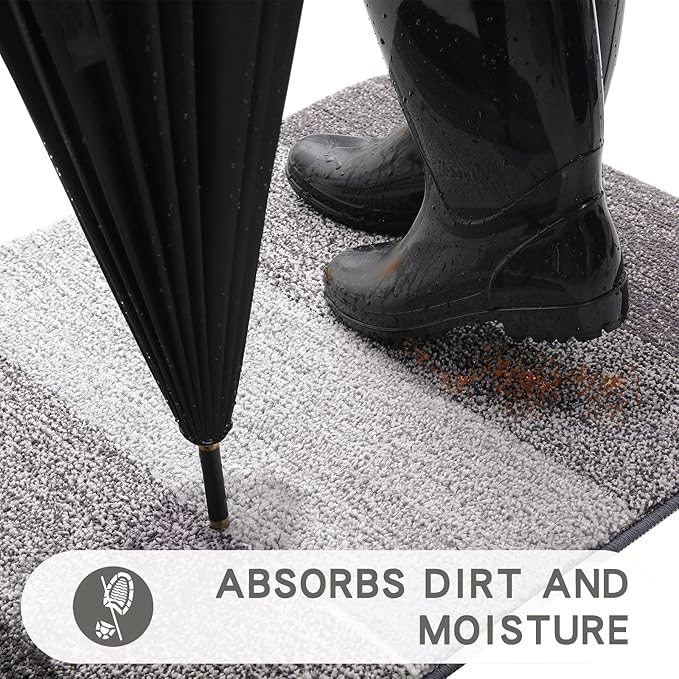 Kitinjoy Indoor Outdoor Door Mat, 48x32 Non-Slip Absorbent Dirt Trapper, Low-Profile Washable Inside Entrance Front Floor Mat, Sturdy Soft Entry Doormats for Entryway, Light Grey