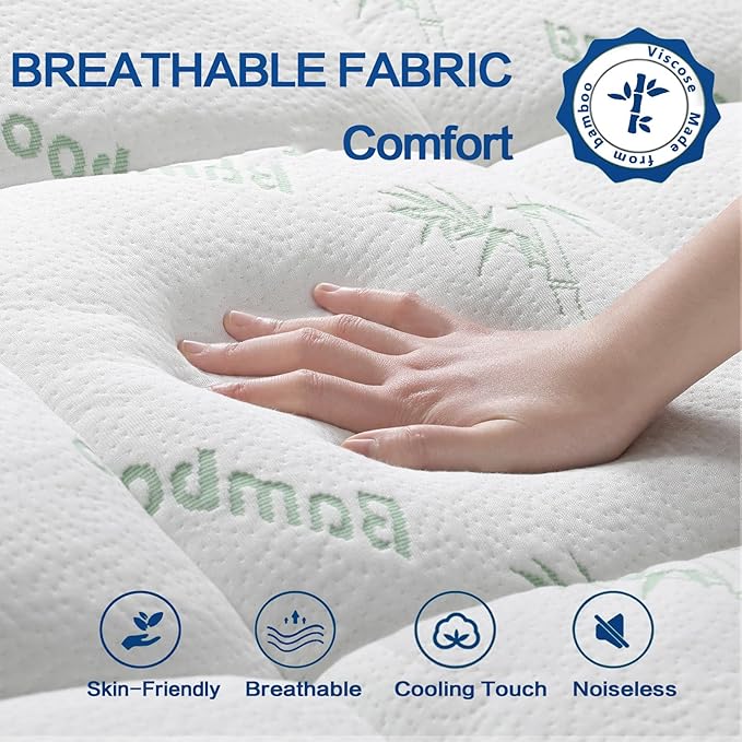 Mattress Topper King Size, Cooling Thick Breathable Viscose Made from Bamboo Mattress pad, Soft Quilted Fitted Mattress Cover with Down Alternative Fill (8-21”Deep Pocket)