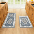 ArtyCozy 2 Piece Boho Kitchen Rug Set, Non-Slip Super Absorbent Kitchen Mats for Floor with Rubber Backing, Stain Resistant Runner for Hallway Laundry Holiday Decor, Blue, 20" × 32'' Plus 20'' × 47''