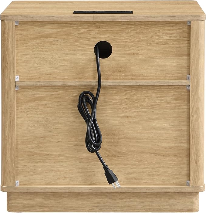 Christopher Knight Home Kyla Set of 2 Nightstand with Charging Station, Wooden Bedside Table/End Table with Outlet & USB Port for Bedroom/Living Room, Multipurpose Storage Cabinet with Drawer, Natural