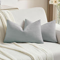 FUTEI Dusty Blue Chenille Decorative Throw Pillow Covers 12x20 Inch Set of 2,Soft Cozy Striped Geometric Patterns Lumbar Pillow Cases,Modern Home Decor for Couch Bed Living Room