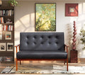 STHOUYN Black Small Leather Couch for Office, Booth Seating 2 Person Waiting Room Bench Couch, Mid Century Modern Loveseat Wood Sofa (Black)