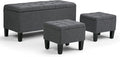 SIMPLIHOME Dover 44 inch Wide Contemporary Rectangle 3 Pc Storage Ottoman in Slate Grey Linen Look Fabric, Assembled, For the Living Room, Entryway and Family Room