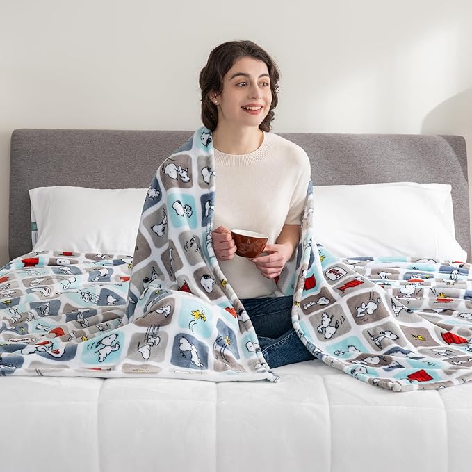 Berkshire Blanket Peanuts® VelvetLoft® Cute Character Snoopy Plush Blanket,Woof Blue,King 90 in x 108 in (Official Peanuts® Product)