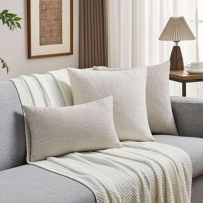 FUTEI Light Natural Decorative Throw Pillow Covers 20x20 Inch Set of 2,Soft Linen Slub Texture Cushion Case,Farmhouse Home Decor for Couch Bed Living Room