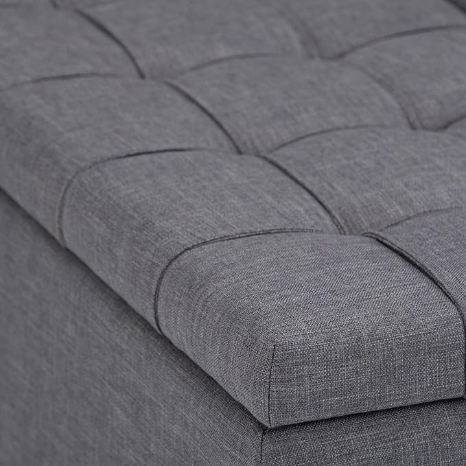 SIMPLIHOME Harrison Coffee Table Storage Ottoman - 36 inch Wide Upholstered Linen Look Fabric Square Storage Ottoman in Flint Grey, Transitional Tufted Ottoman for Living Room with Split Lift-Up Lid