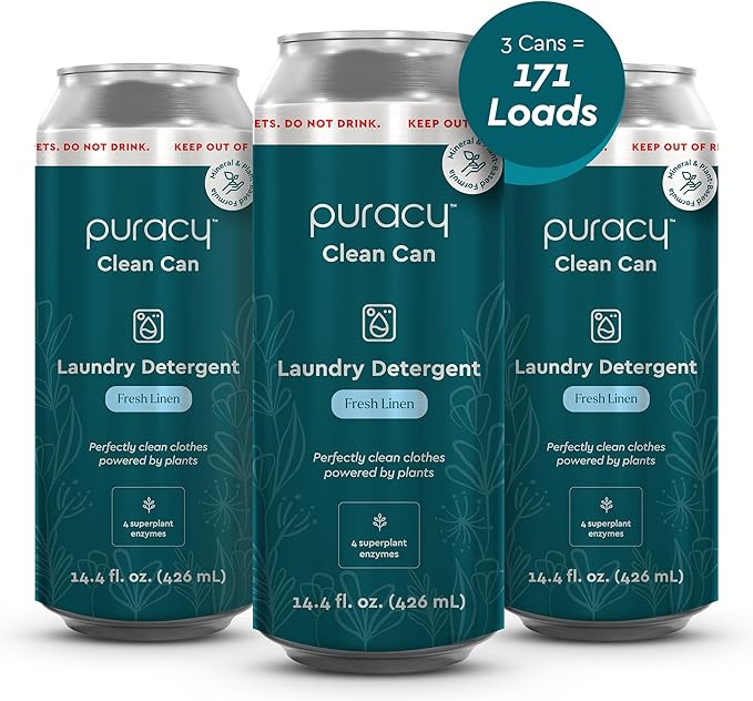 Puracy Liquid Laundry Detergent Clean Can Refill - Enzyme-Powered Liquid Laundry Detergent Concentrate, Natural Laundry Detergent Seen on TikTok, Non-Toxic (Fresh Linen, 14.4 fl)