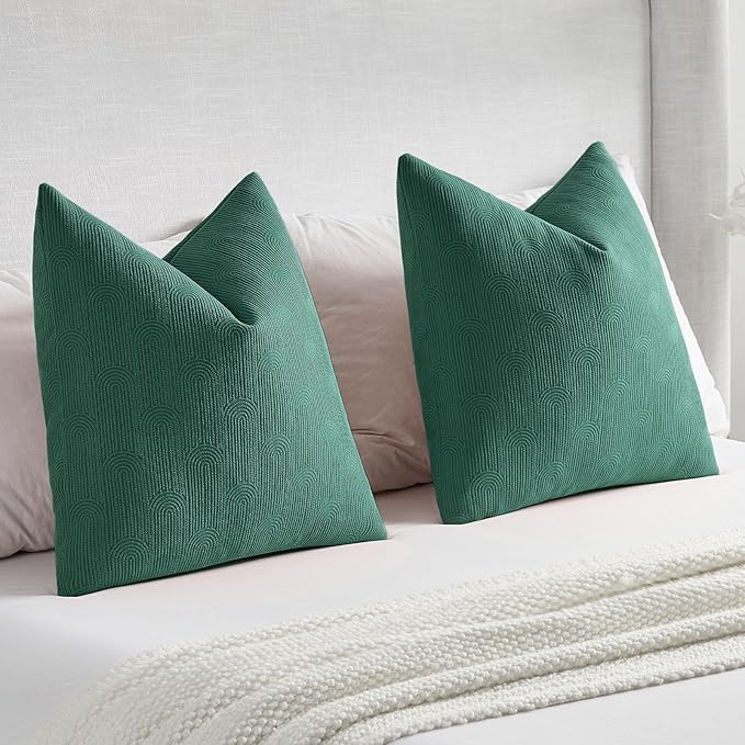 FUTEI Teal Chenille Decorative Throw Pillow Covers 16x16 Inch Set of 2,Soft Cozy Striped Geometric Patterns Cushion Cases,Modern Home Decor for Couch Bed Living Room