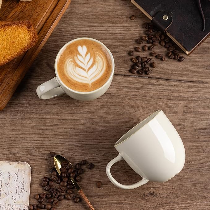 AmorArc 12oz Coffee Mugs, Ceramic Coffee Mugs set of 6 for Man, Woman, Dad, Mom, Modern Coffee Mugs with handle for Latte/Cappuccino/Milk/Cocoa. Dishwasher&Microwave Safe,Vanilla