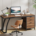 Tribesigns Computer Desk with 3 Drawers, 59-Inch PC Desk with Reversible Drawers, Industrial Study Writing Table Workstation with File Storage for Home Office, Walnut
