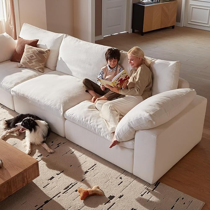 Modular Sectional Sofa, 141.7" L Shaped Modern Sofa Modular Sectional Cloud Couch with Ottoman, Modern Cloud Sectional Couches for Living Room, Deep Seat Sofa with Washable Cover