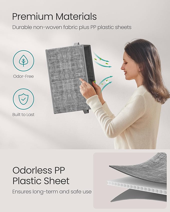 SONGMICS Storage Cubes, 15.7 x 11.8 x 9.5 Inches Non-Woven Fabric Bins with Double Handles, Set of 3, Closet Organizers for Shelves, Foldable, for Clothes, Cattail Gray UROB440G01