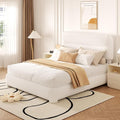 Full Size Cloud Bed Frame, Upholstered Boucle Platform Bed with Adjustable Headboard, Anti-Collision Soft Rounded Corners, Noise Free, Easy Assembly, White