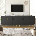 Set of 2 Fluted Black Storage Cabinets, Modern 3-Door Sideboard Buffet Cabinet with Adjustable Shelves and Metal Legs, Accent Cabinet for Kitchen, Living Room, Entryway (Black & Gold)