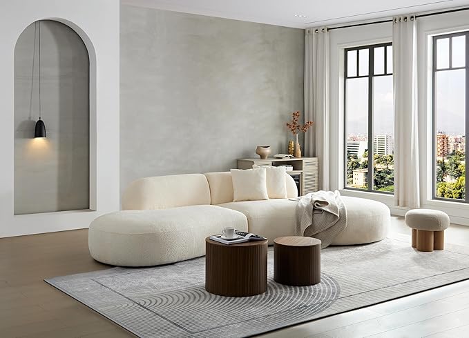 135.4" Sectional Curved Sofa Couch, Modern 6-Seater Boucle Fabric Sofa with Chaise, No Assembly Needed, L-Shaped Couch for Living Room, Apartment, Office (Beige, Right-Facing)