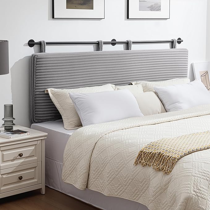 UEV Queen Headboard Only, Wall Mounted Hanging Upholstered Bed Head Board, Modern Vertical Channel Design of Fine Flannel, Elegant Grey Fluted Headboard for Bedroom (Grey, Queen Size)