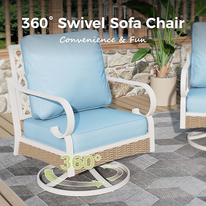 Patio Swivel Chairs Set of 2, Outdoor Sofa Chairs with Deep Seating and 5.5" Cushions, Steel Frame Porch Furniture for Lawn Backyard Deck, Blue