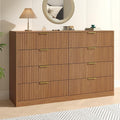 Fluted Dresser for Bedroom with 8 Drawer, 55” Wide Wooden Dresser Mid Century Chest of Drawers w/Gold Handle, Fluted Dressers TV Stand Closet Storage Organizer for Living Room, Natural Oak