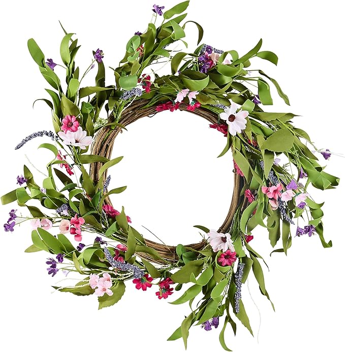 VEVOR Spring Wreath for Front Door 22 Inch - Large Artificial Flower Wreath with Daisy & Lavender, Year-Round All Season Outdoor Indoor Door Decor