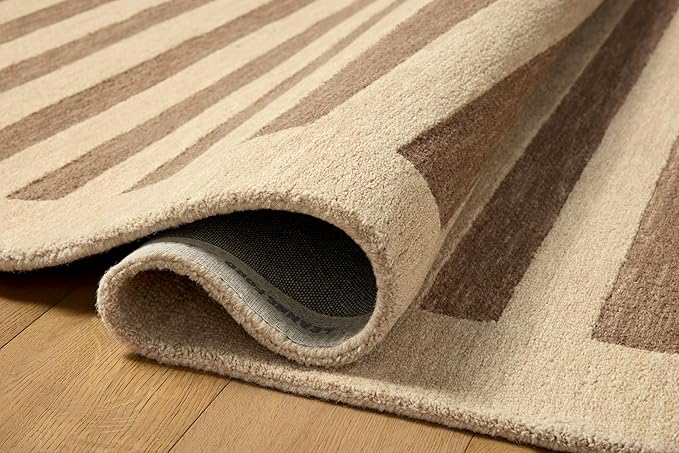 Loloi Leanne Ford Craven Collection CVN-05 Oatmeal/Bark 2'-6" x 9'-9" Runner Rug Striped, Patterned, Neutral, Hallway, Kitchen, Mudroom, and Bathroom