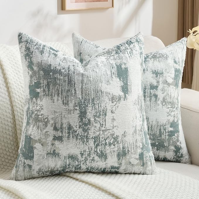 FUTEI Teal White Decorative Throw Pillow Covers 22x22 Inch Set of 2,Soft Faux Cashmere Jacquard - Textured & Cozy Cushion Case,Modern Home Decor for Couch Bed Living Room
