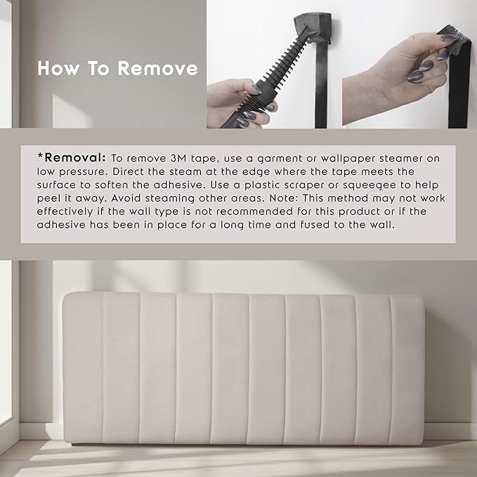 Hearth & Harbor Upholstered Twin Headboard - Easy Assemble Channel Stitched Headboard Twin Size - Wall Mounted Headboards with 3D Soundproof Wall Panels Peel & Stick Floating Headboards, Beige