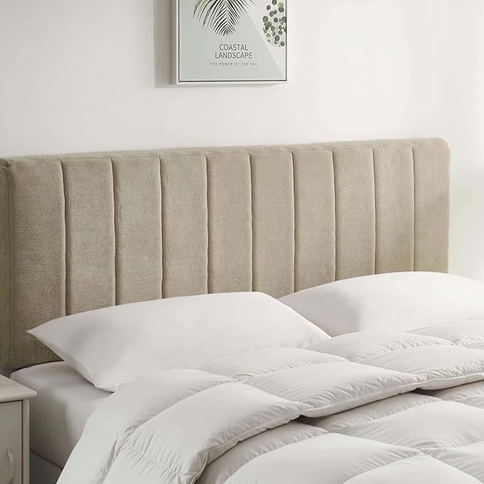 Nestl Upholstered Full Headboard - Easy Assemble Channel Stitched Headboard Full Size - Wall Mounted Headboards with 3D Soundproof Wall Panels Peel & Stick Floating Headboards, Linen