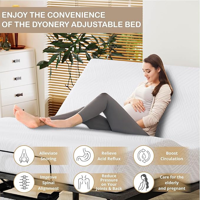 Full Adjustable Bed Base Frame with Wireless Remote + 12 Inch Full Green Tea Gel Memory Foam Mattress Bed in a Box, Head and Foot Incline, Zero Gravity, Fiberglass Free, 75" × 54"