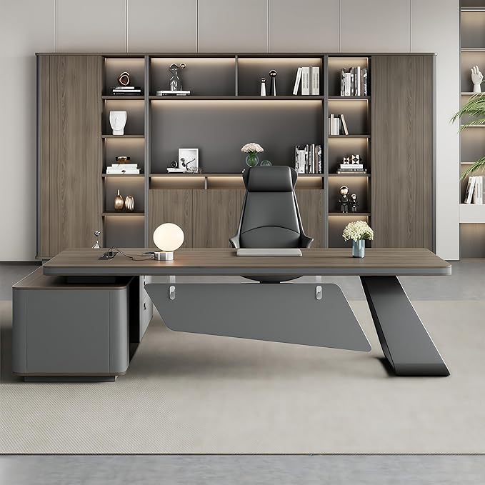 L Shaped Executive Desk, 110.2 inch Large Executive Computer Desk Set Drawers and Lockable, Power Socket and USB Port Storage, Without Display Racks and Bookshelves