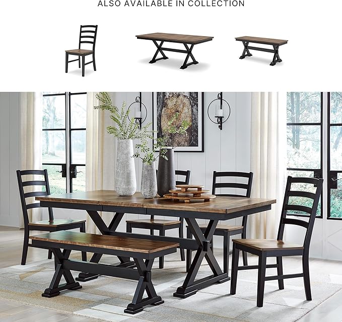 Signature Design by Ashley Wildenauer Armless Dining Chair, Set of 2, Ladderback Design, 19" W x 23.25" D x 39" H, Black & Light Brown with 2-Tone Finish